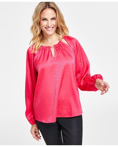 INC International Concepts Chain-neck Jacquard Satin Top - Pink