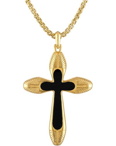 Bulova Icon Black Agate Cross Pendant Necklace - Metallic