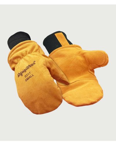 Refrigiwear Warm Fleece Lined Fiberfill Insulated Leather Mitten Gloves - Orange