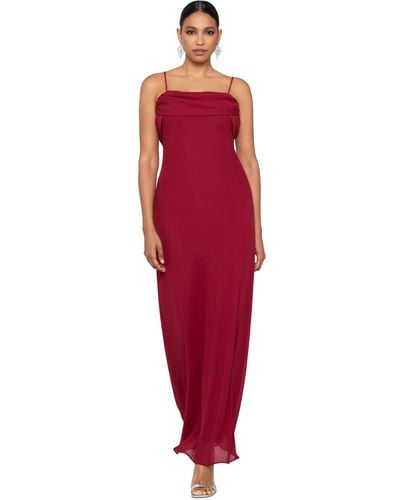 Betsy & Adam Draped-back Spaghetti-strap Gown - Red