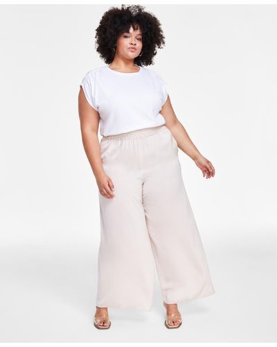 BarIII Trendy Plus Size Pull-on Wide-leg Pants - White