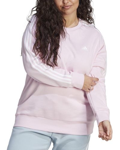 adidas Plus Size 3-stripes Crewneck Fleece Sweatshirt - Purple
