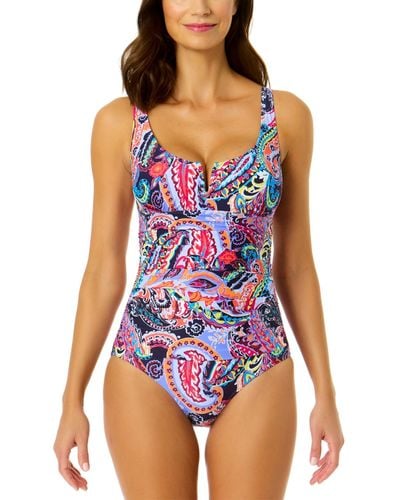 Anne Cole Paisley-print V-wire One-piece Swimsuit - Purple
