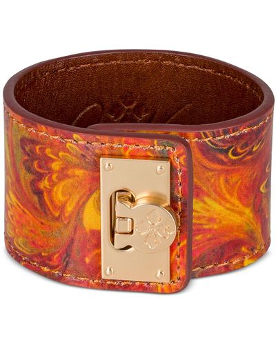Patricia Nash Gold-tone Irena Marble Leather Cuff Bracelet - Orange