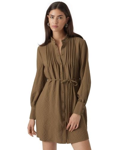 Vero Moda Printed Tie-waist Long Sleeve Shirtdress - Brown