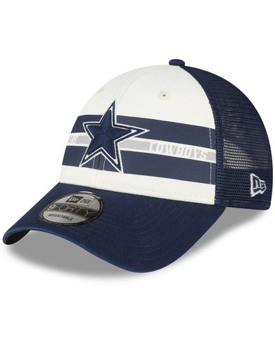 KTZ Cream And Navy Dallas Cowboys Team Stripe Trucker 9forty Snapback Hat - Blue