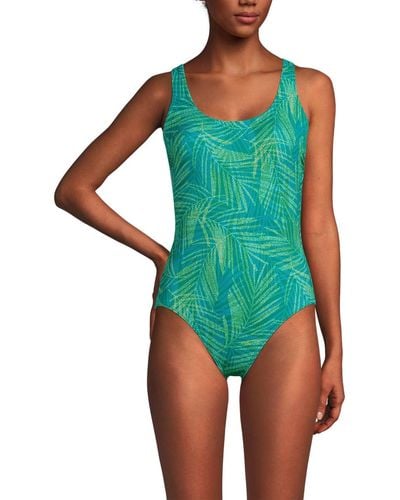 Lands' End Chlorine Resistant X-back High Leg Soft Cup Tugless Sporty One Piece Swimsuit - Green