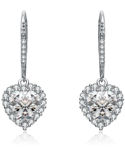 Genevive Jewelry Sterling Silver Cubic Zirconia Heart Pear Drop Dangle Earrings - Metallic