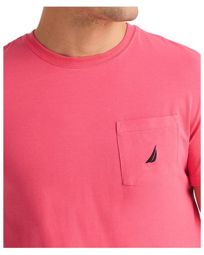 Nautica Classic-fit Solid Crew Neck Pocket T-shirt - Pink