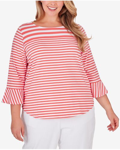 Ruby Rd. Plus Size Patio Party Striped Jersey Top - Red