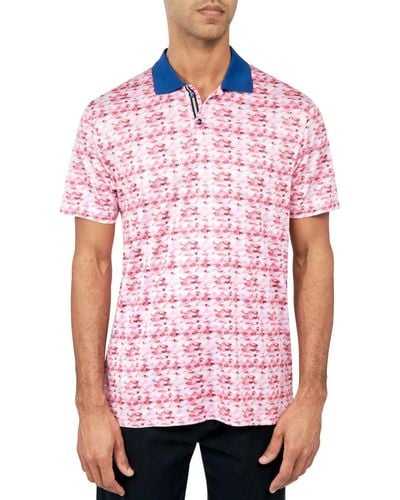 Society of Threads Regular Fit Fish Print Performance Polo Shirt - Red