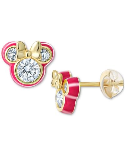 Disney Cubic Zirconia & Deep Pink Enamel Minnie Mouse Stud Earrings