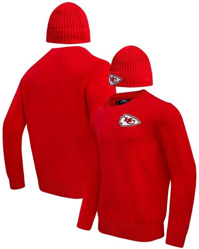 Pro Standard Kansas City Chiefs Crewneck Pullover Sweater And Cuffed Knit Hat Box Gift Set - Red