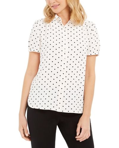 Anne Klein Dot-print Button-up Short-sleeve Blouse - White