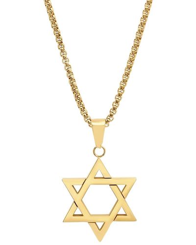 Steeltime 18k -plated Stainless Steel Star Of David 24" Pendant Necklace - Metallic