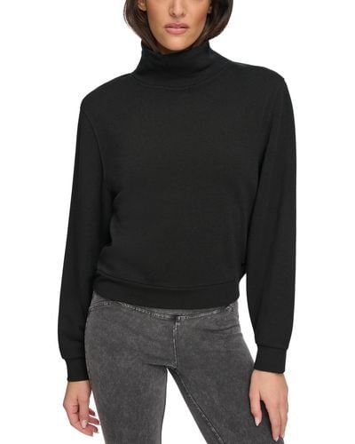 Marc New York Andrew Marc Sport Fleece Turtleneck Long Sleeve Pullover Sweatshirt - Black