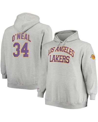 Mitchell & Ness Shaquille O'neal Heather Gray Los Angeles Lakers Big And Tall Name & Number Pullover Hoodie
