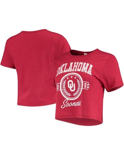 ZooZatZ Distressed Oklahoma Sooners Core Laurels Cropped T-shirt - Red