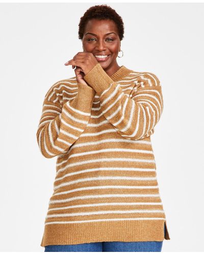 Style & Co. Plus Size Striped Tunic Sweater - Natural