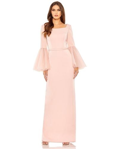 Mac Duggal Flounced Sleeve Square Neck Column Gown - Pink
