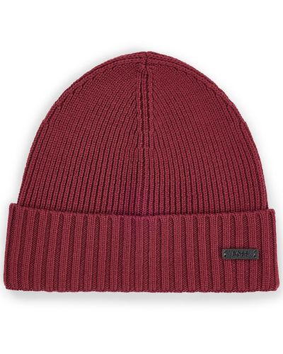 BOSS Boss By Ribbed Beanie Hat - Red