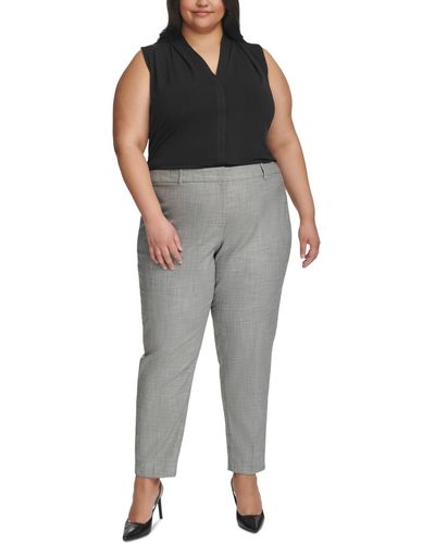Calvin Klein Plus Size Heathered Straight Career Pants - Gray
