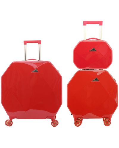 Kensie 3 Piece Gemstone 8-wheel Hardside Luggage Set With Tsa Lock And Cosmetic Case - Red