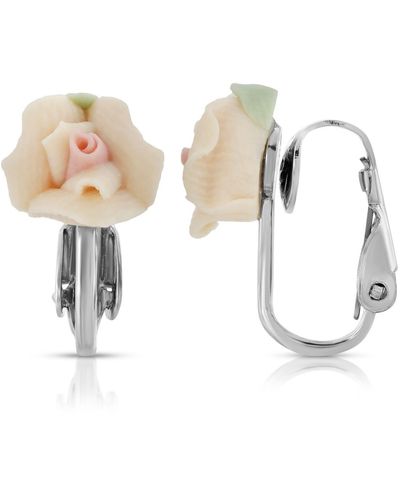 2028 Tone Peach Porcelain Rose Clip Earrings - Metallic