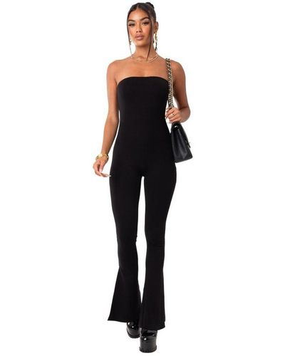 Edikted Strapless Flared Jumpsuit With Slits - White