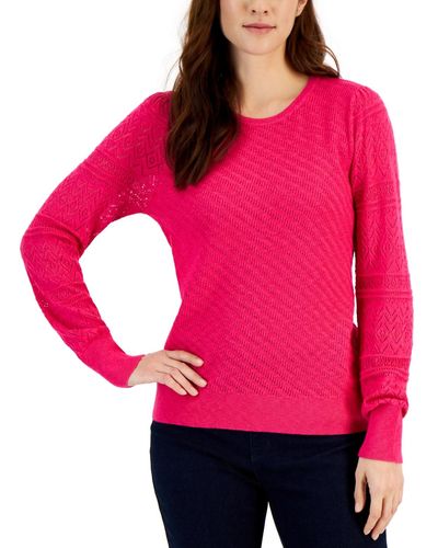 Style & Co. Pointelle Mixed-stitch Sweater - Pink