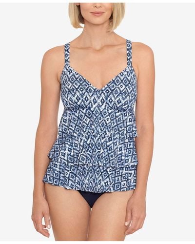 Swim Solutions Triple-tier Tummy-control Fauxkini One-piece Swimsuit, Created For Macy's - Blue