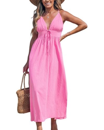 CUPSHE Linen Plunging Sleeveless Maxi Beach Dress - Pink