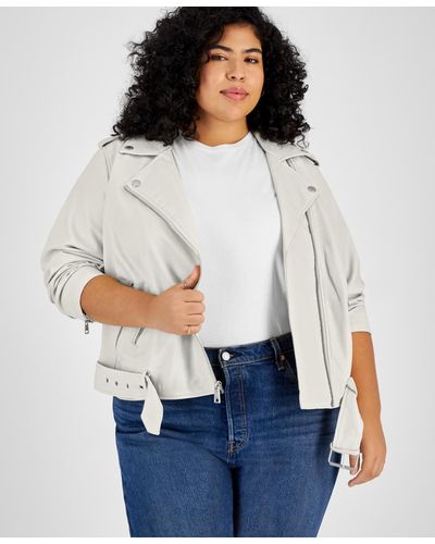 Levi's Plus Size Faux Leather Belted Motorcycle Jacket - White