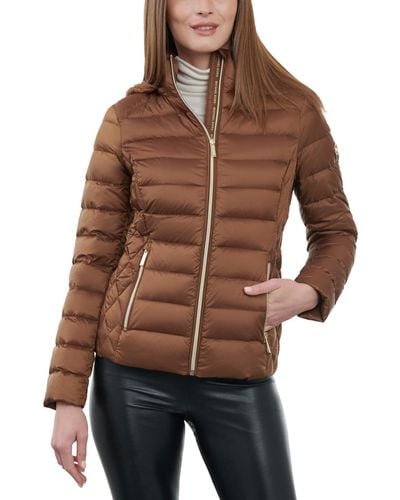 Michael Kors Hooded Packable Down Puffer Coat, Regular & Petite, Created For Macy's - Brown