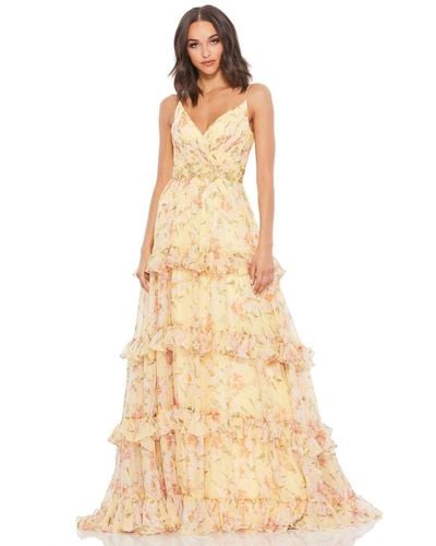 Mac Duggal Tiered Floral Chiffon Gown - Natural
