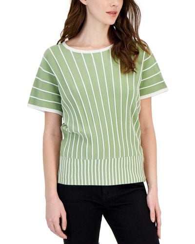 Tahari Striped Dolman Short-sleeve Sweater - Green