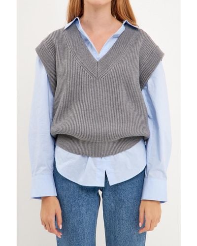 English Factory V-neck Knit Sweater Vest - Gray