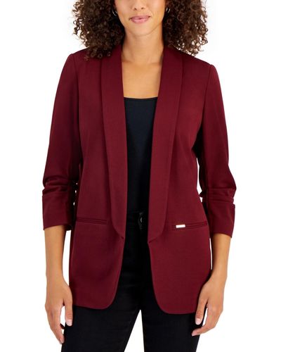 Nine West Open-front Shawl-collar Ruched-sleeve Blazer - Red