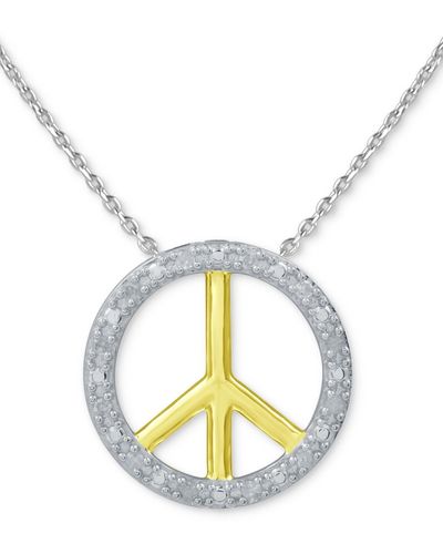 Macy's Diamond Peace Sign 18" Pendant Necklace (1/10 Ct. T.w. - Metallic