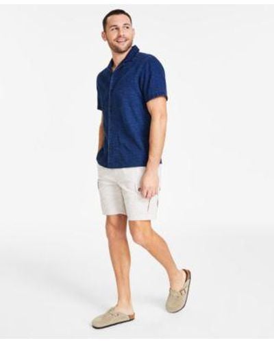 Sun & Stone Sun Stone Antonio Checkered Button Down Camp Shirt Muel Relaxed Fit 8 Cargo Shorts Created For Macys - Blue