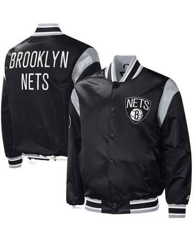 Starter Brooklyn Nets Force Play Satin Full-snap Varsity Jacket - Black