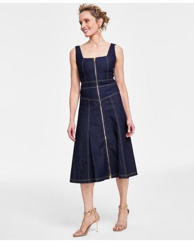 INC International Concepts Cotton Zip-front Denim Dress - Blue
