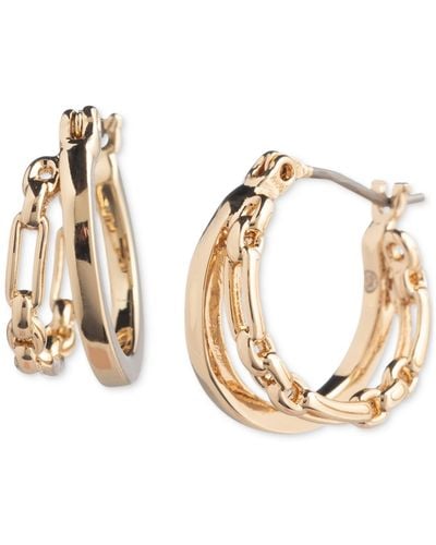 Lauren by Ralph Lauren Gold-tone Split Chain Link Hoop Earrings - Metallic