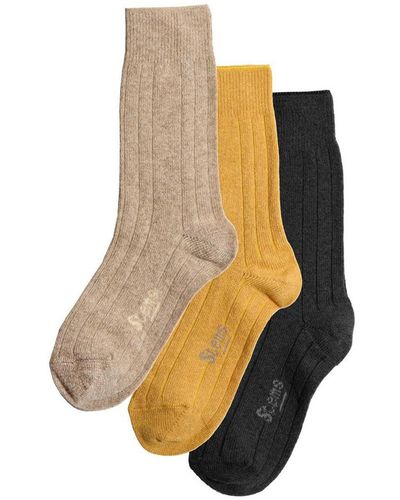Stems Lux Cashmere Wool Socks Box Of Three - Brown