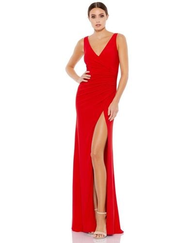 Mac Duggal Embroide Illusion Cap Sleeve A Line Gown - Red