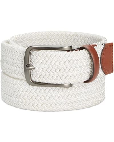 Perry Ellis Webbed Leather-trim Belt - White