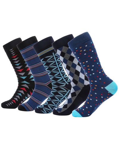 Mio Marino Crew Socks 5 Pack - Blue