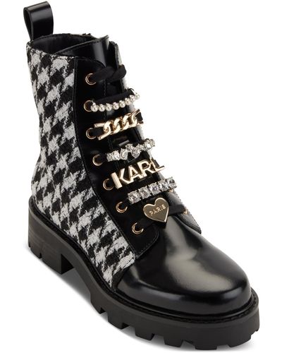 Karl Lagerfeld Mela Embellished Combat Booties - Black