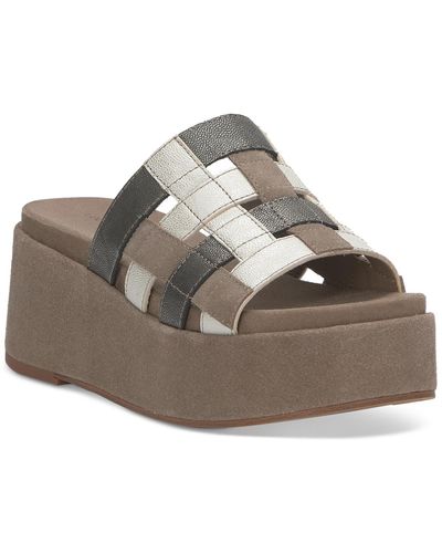 Lucky Brand Ulrich Strappy Woven Flatform Wedge Sandals - Gray