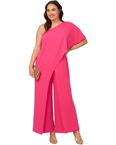 Adrianna Papell Plus Size One Shoulder Draped Wide Leg Jumpsuit - Pink